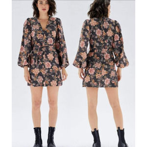 MINKPINK Women's Floral Balloon Sleeve Mehdya V-Neck Mini Dress Size Large NWT